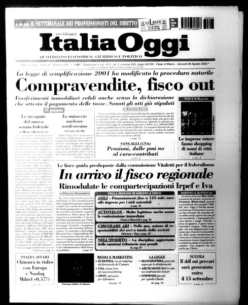 Italia oggi : quotidiano di economia finanza e politica